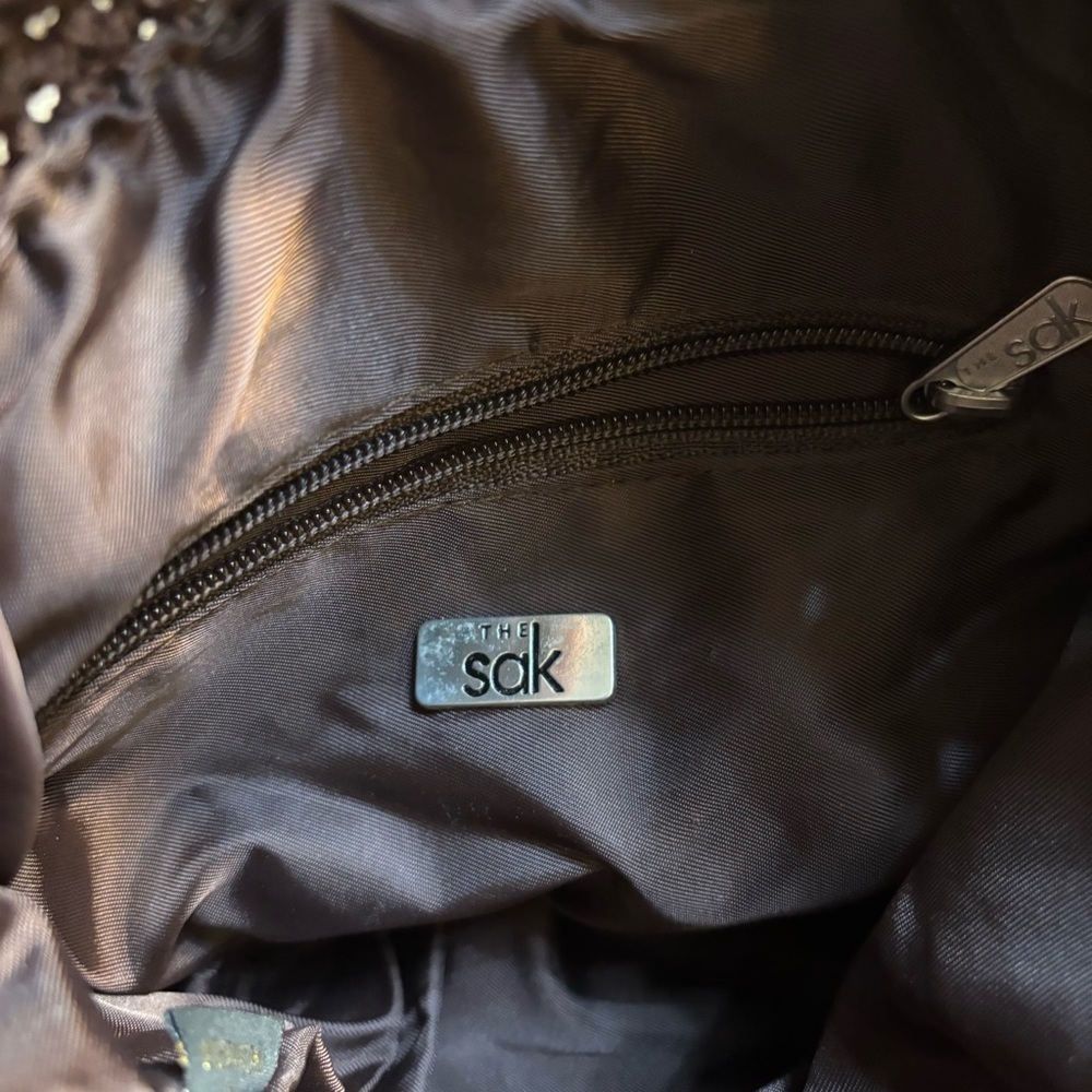 The Sak OMG Mini Backpack Chocolate Brown Crochet Knit Drawstring Pockets Boho - Picture 10 of 16